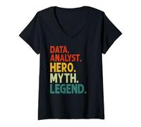 Womens Data Analyst Hero Myth Legend Vintage Data Analyst V-Neck T-Shirt