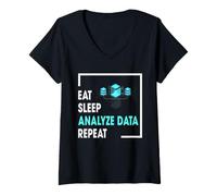 Women's Data Analyst Humor Eat Sleep Analyze Data Repeat Statistics V-Neck T-Shirt