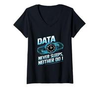 Womens Data Never Sleeps Data Engineer Data Analyst Engineering V-Neck T-Shirt