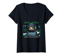Women's Data Ninja Data Scientist Statistics Coding Cartoon V-Neck T-Shirt