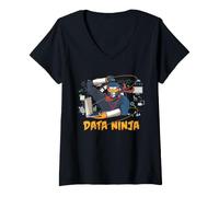 Women's Data Ninja Data Scientist Statistics Coding Cartoon V-Neck T-Shirt