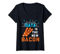 Women's Data Scientist Humor Data is the New Bacon Statistics V-Neck T-Shirt