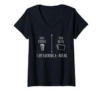 Women's Data Scientist Humor First Coffee Then Data Statistics V-Neck T-Shirt