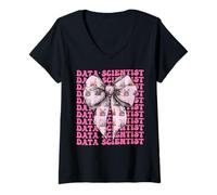 Womens Data Scientist Science Graph Girl Coquette Bow Pink V-Neck T-Shirt