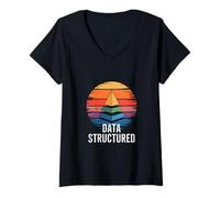 Womens Data Structured Algorithm Geometric V-Neck T-Shirt