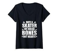 Womens Date A Skater We Break Bones Not Hearts V-Neck T-Shirt