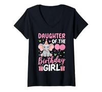 Womens Daughter Of The Birthday Girl Elephant Balloons Birthday V-Neck T-Shirt