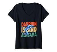 Women's Dauphin Island Alabama Retro Typography Dolphin Lovers V-Neck T-Shirt