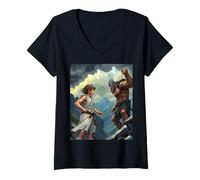 Womens David and Goliath Bible Book of Samuel King David Comic V-Neck T-Shirt