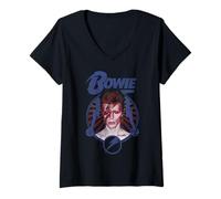 Womens David Bowie - Blue Lightning V-Neck T-Shirt