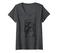 Women's David Bowie - Lightning V-Neck T-Shirt, Dark Heather Grey, XX-Large