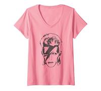 Women's David Bowie - Lightning V-Neck T-Shirt, Pink, Medium