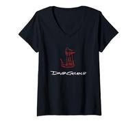 Womens David Gilmour On An Island Red and White Sketch V-Neck T-Shirt