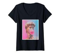 Womens David Michelangelo Renaissance Statue Bubblegum Pop Art V-Neck T-Shirt