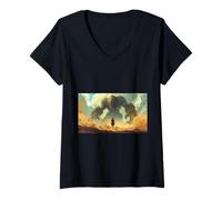 Women's David vs Goliath: Young Shepherd Faces Giant Warrior V-Neck T-Shirt