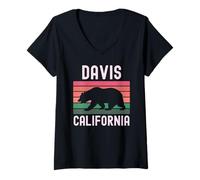 Womens Davis California Republic Bear Retro Norcal Sacramento SF V-Neck T-Shirt
