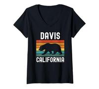 Womens Davis California Republic Bear Retro Norcal Sacramento SF V-Neck T-Shirt