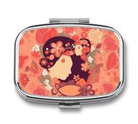 Women's Day Greeting Card Pill Box - 2 Compartment Travel Pill Organizer with Small Mirror, Portable Pillcase for Pocket & Purse, Cute Square Medicine Case, Weekly Medicine Container