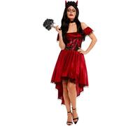 Adults Devil Costume Ladies Deluxe Halloween Day Of The Dead Fancy Dress Outfit