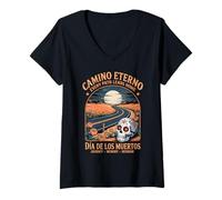 Womens Day of The Dead Eternal Road - Spiritual Road Sugar Skull V-Neck T-Shirt
