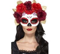 Women's Day Of The Dead Eye Mask & Rose Gothic Halloween Fancy Dress Masquerade