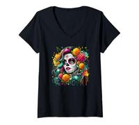 Womens Day of the Dead La Catrina Sugar Skull Women De Los Muertos V-Neck T-Shirt