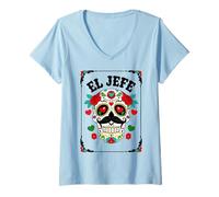 Womens Day Of The Dead Mexico El Jefe Boss Sugar Skull Halloween V-Neck T-Shirt