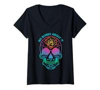 Womens Day of the Dead Sugar Skull Floral No Bones About It V-Neck T-Shirt