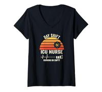 Women's Day Shift ICU Nurse Running On Empty Retro V-Neck T-Shirt