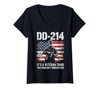 Womens DD-214 Completed - Proud American Veteran Grunge Flag USA V-Neck T-Shirt