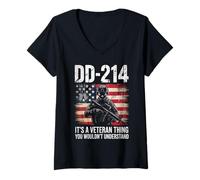 Womens DD-214 Freedom Papers - Proud Veteran with Flag and Dog Tags V-Neck T-Shirt