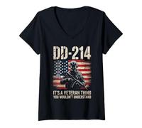Womens DD-214 Military Separation Pride - American Vet Flag Art USA V-Neck T-Shirt