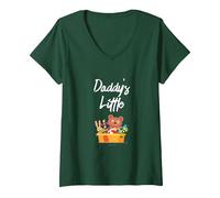 Women's DDLG ABDL Daddy's Little Bear Basket CG/L ageplay V-Neck T-Shirt, Dark Green, Medium