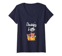 Women's DDLG ABDL Daddy's Little Bear Basket CG/L ageplay V-Neck T-Shirt, Navy Blue, X-Large