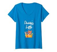 Women's DDLG ABDL Daddy's Little Bear Basket CG/L ageplay V-Neck T-Shirt, Sapphire Blue, Large