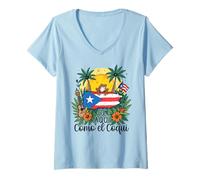 Womens De Aquí Como el Coquí Puerto Rican Pride Design V-Neck T-Shirt