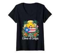 Womens De Aquí Como el Coquí Puerto Rican Pride Design V-Neck T-Shirt