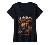 Women's Dead Inside But Caffeinated Funny Halloween Costume V-Neck T-Shirt