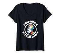 Womens Dead Inside But Still Horny Unicorn V-Neck T-Shirt