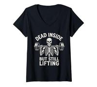 Women's Dead Inside But Still Lifting - Funny Gym Skeleton V-Neck T-Shirt