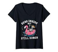 Womens Dead Inside But Still Sober Recovery Funny 12 Steps Sober AA V-Neck T-Shirt