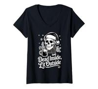 Womens Dead Inside Lit Outside Gothic Christmas Drinking V-Neck T-Shirt