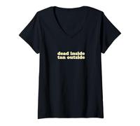 Womens Dead Inside Tan Outside | Funny Goth Beach Vibes Summerween V-Neck T-Shirt