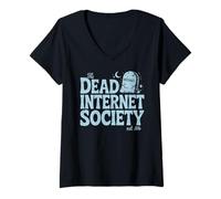 Womens Dead Internet Theory Society Conspiracy Meme Humor V-Neck T-Shirt