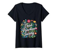 Womens Dead Pancreas Society Floral Type 1 Diabetes Awareness T1D V-Neck T-Shirt