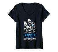Women's Dead Pancreas Society Type One Diabetes T1D Awareness Skull V-Neck T-Shirt