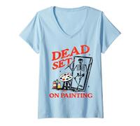 Women's Dead Set on Painting Halloween Skeleton Painter Art Teacher V-Neck T-Shirt