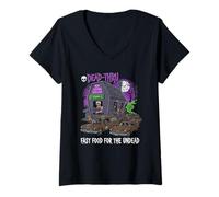 Womens Dead Thru Fast Food for The Undead Halloween V-Neck T-Shirt