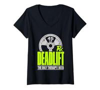 Women's Deadlift The Only Therapy I Need Powerlifting Rx Graphic V-Neck T-Shirt