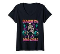 Womens Deadlifts & Dead Souls Old School 90's Retro Gym V-Neck T-Shirt